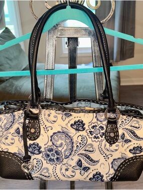 Authentic Brighton Blue White Paisley Bird Butterfly Patterned